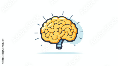 Flat icon A brain with a light bulb idea popping ou