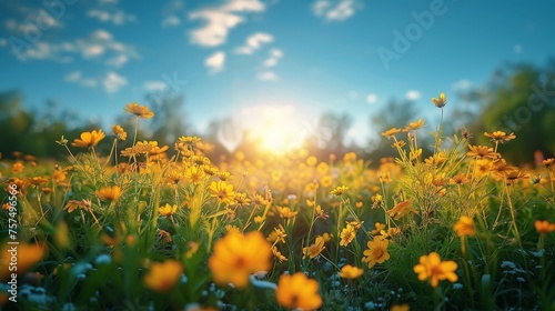 Field of Yellow Flowers Under Blue Sky