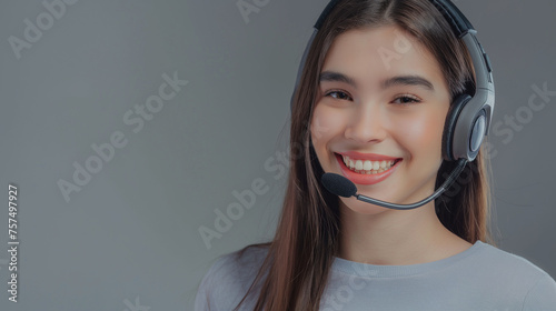 Mulher sorrindo usando headset isolada  photo
