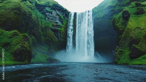 Skogafoss waterfall in Iceland is a breathtaking natural wonder, known for its stunning beauty and powerful cascades.