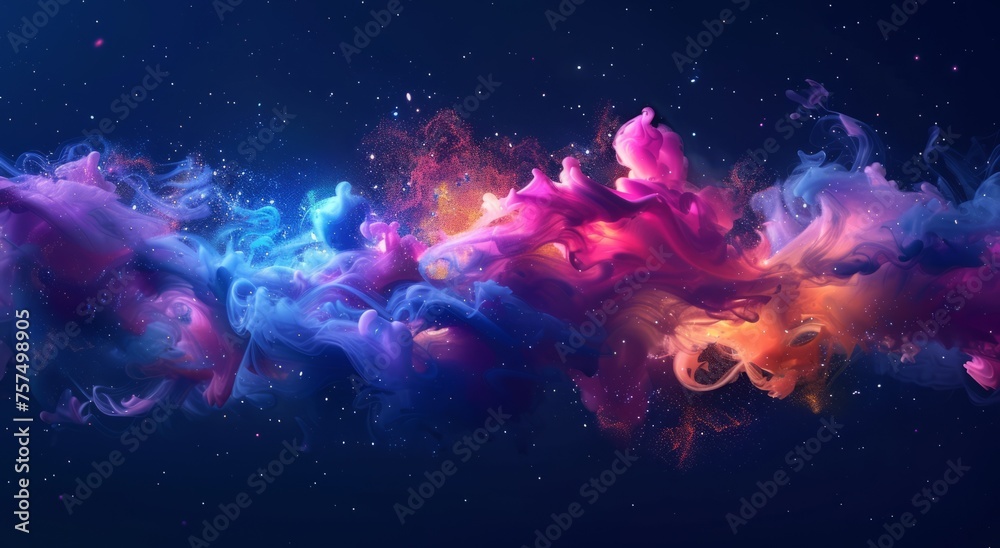 3D glow Neon of an abstract Colorful watercolor stain isolated on a dark background - obrazy, fototapety, plakaty 