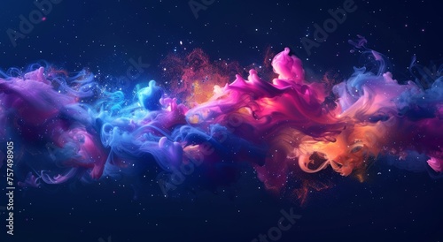 3D glow Neon of an abstract Colorful watercolor stain isolated on a dark background