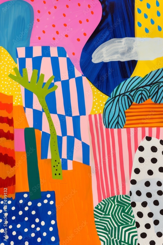 Fototapeta premium An abstract naive illustration with simple shapes and bright colours