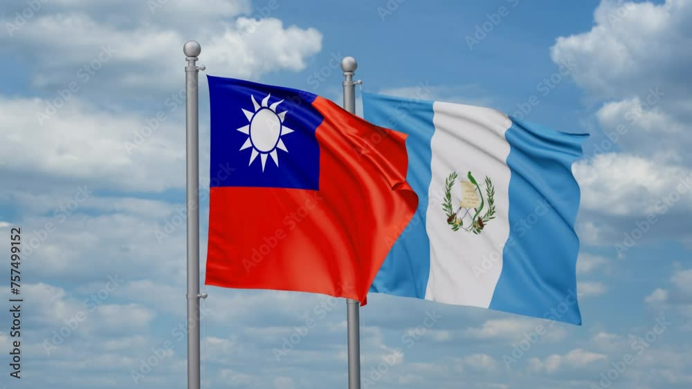 Guatemala and Taiwan two flags waving together, looped video, two country relations concept Guatemala and Taiwan two flags waving together, looped video, two country relations concept
