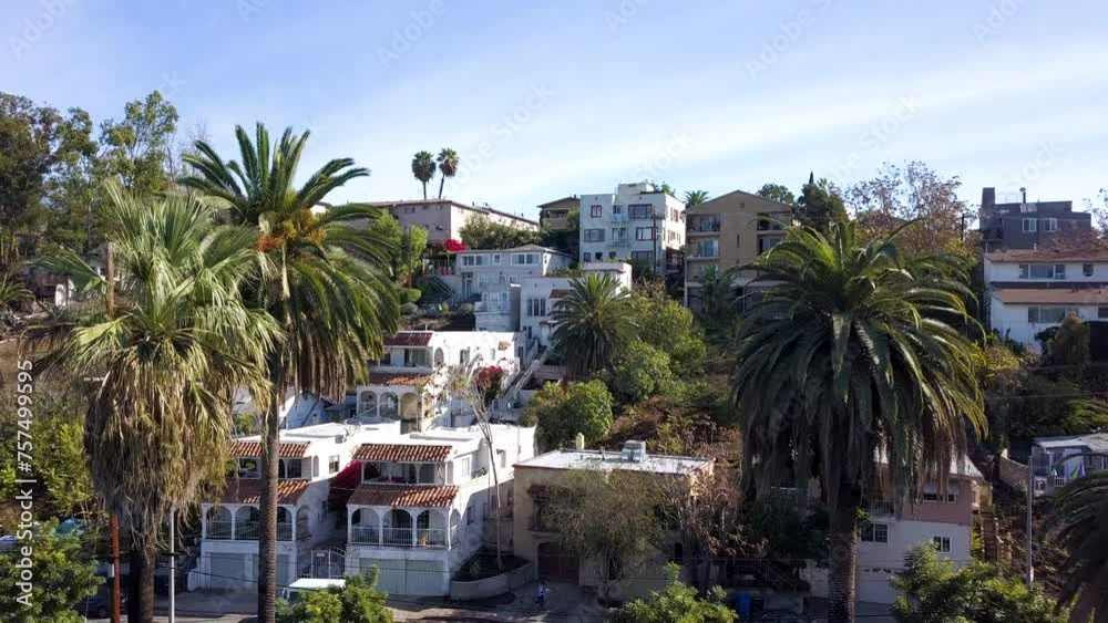 Aerial Drone view of a quintessential Los Angeles neighborhood near Echo Park with California Palm Trees Aerial Drone view of a quintessential Los Angeles neighborhood near Echo Park with California Palm Trees