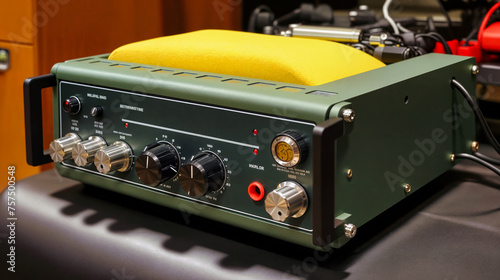 Vintage Style Professional Audio Amplifier on Studio Table