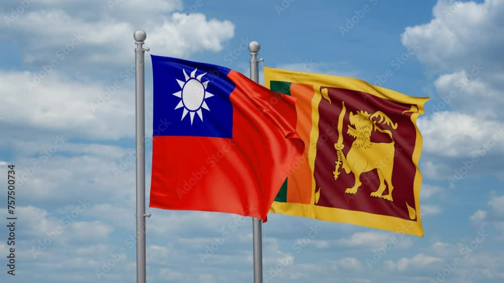 Sri Lanka and Taiwan two flags waving together, looped video, two country cooperation concept Sri Lanka and Taiwan two flags waving together, looped video, two country cooperation concept