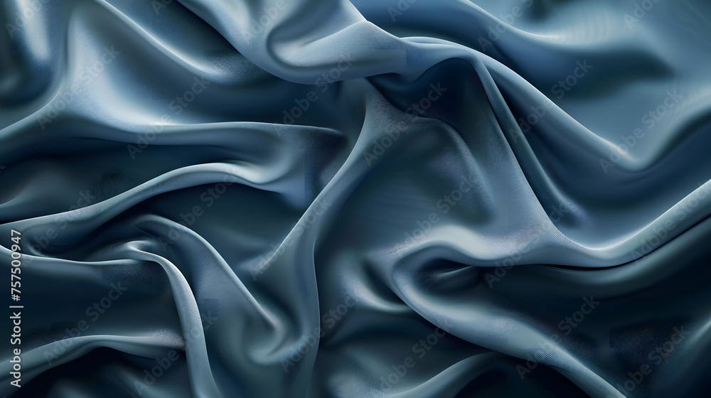 An exquisite depiction of folded blue satin, highlighting the luxurious and smooth texture of the material - obrazy, fototapety, plakaty 