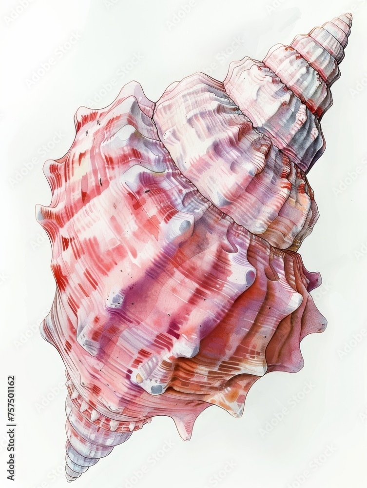 A detailed drawing of a pink shell placed on a plain white background.