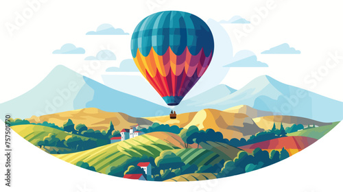 Flat icon A hot air balloon floating over a landsca