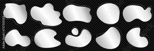 Silver abstract organic blob. Vector design element. Irregular forms icons, Rounded fluid pack. Metal illustration collection.
