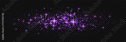 Purple glitter background. Light glow effect with firegly sparkle. Vector abstract bokeh flare. Magic stars illustration.