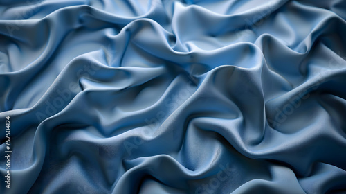 A close-up of luxurious satin fabric in blue, showing the nuances and folds creating a sense of elegance and refinement