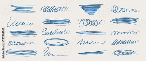 Set of pencil strokes, brushes. Lines drawn by hand with a brush. Underlines drawn with a carp marker. Vector illustration.