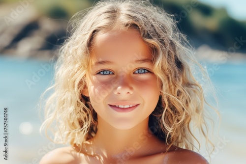 Cheerful young child having a great time swimming in the refreshing pool on a hot summer afternoon