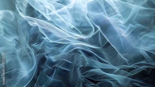Capturing the ethereal beauty of a translucent blue fabric with a flowing, wave-like motion
