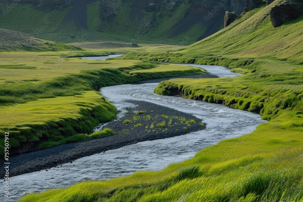 Peaceful River Winding Through A Green Valley