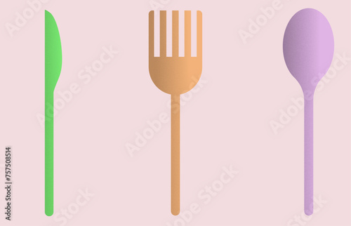 Grainy knife, fork, spoon for cutlery illustration