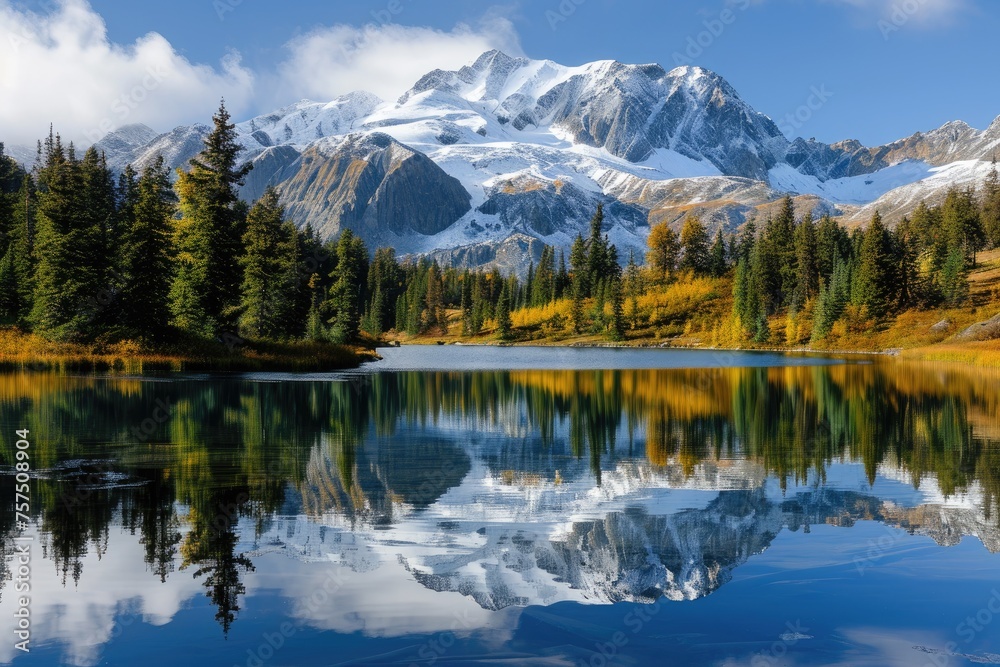 Serene Lake Reflecting A Snow-Covered Peak Serene Lake Reflecting A Snow-Covered Peak