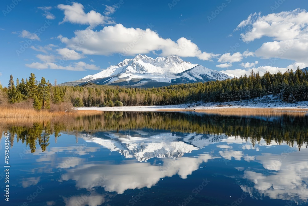 Serene Lake Reflecting A Snow-Covered Peak
