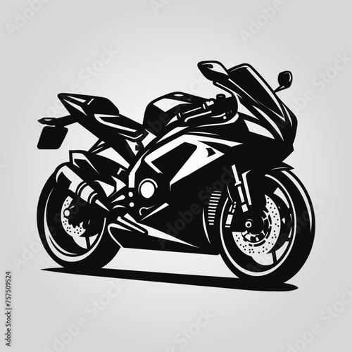 Fototapeta Naklejka Na Ścianę i Meble -  Motorcyclist on sport motorcycle - racing sports bike silhouette, Sportbike motorcycle flat vector icon.