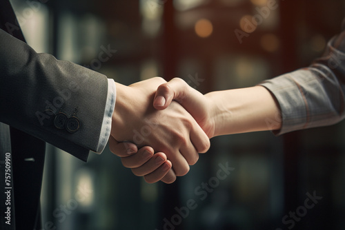 a business man and a business woman shake hands warmly сreated with Generative Ai