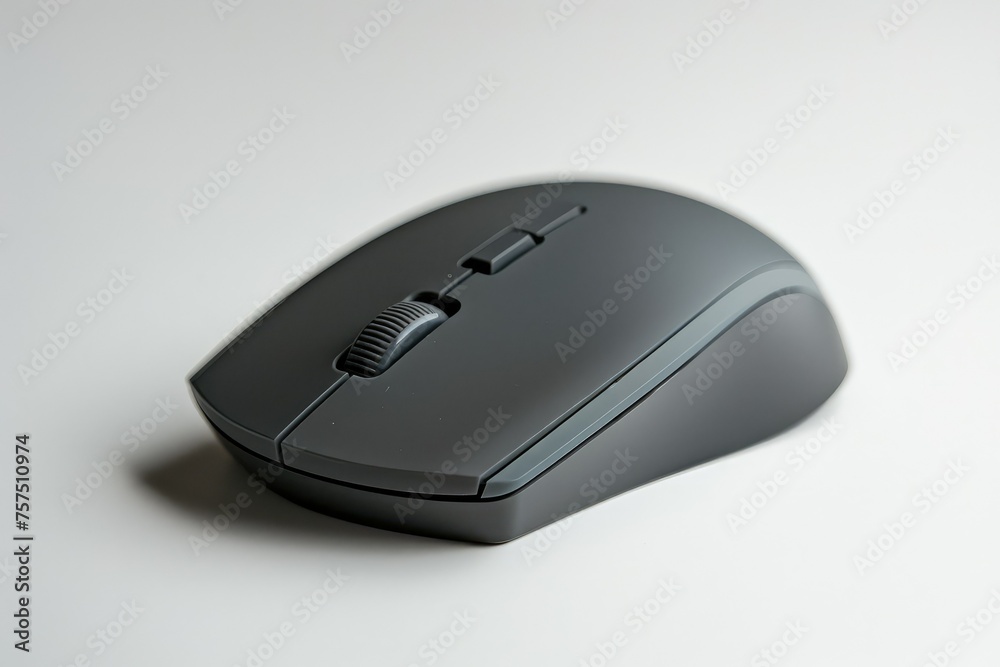 Modern charcoal gray wireless mouse with sleek design under studio lighting, showcasing functionality and style. Ideal computer accessory for high-tech workspace Modern charcoal gray wireless mouse with sleek design under studio lighting, showcasing functionality and style. Ideal computer accessory for high-tech workspace