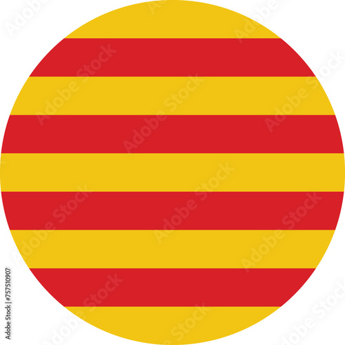 Round Catalonia flag . Catalonian flag button . Circle flag of Catalonia . Vector illustration