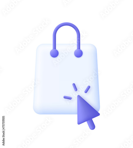 3D Click and collect order icon. Shopping bag icon. Online shopping icon