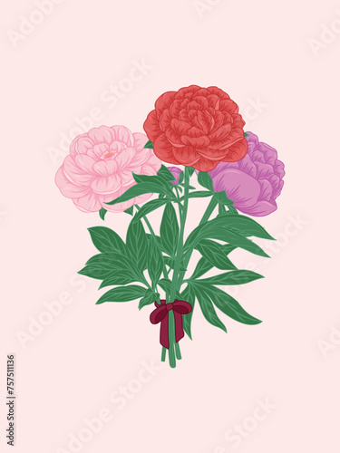 Peony Bouquet with Ribbon Illustration