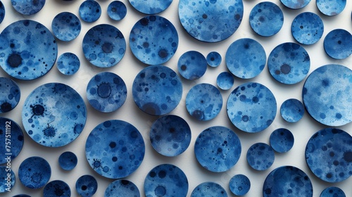 a close up of a group of blue circles on a white surface with holes in the middle of the circle. photo