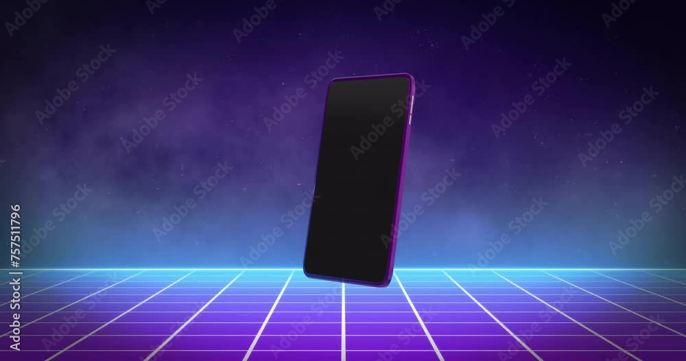 Animation of smartphone over lines and stars on black background Animation of smartphone over lines and stars on black background