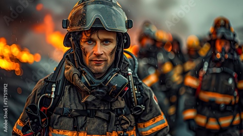 Courageous Firefighter Leading Squad