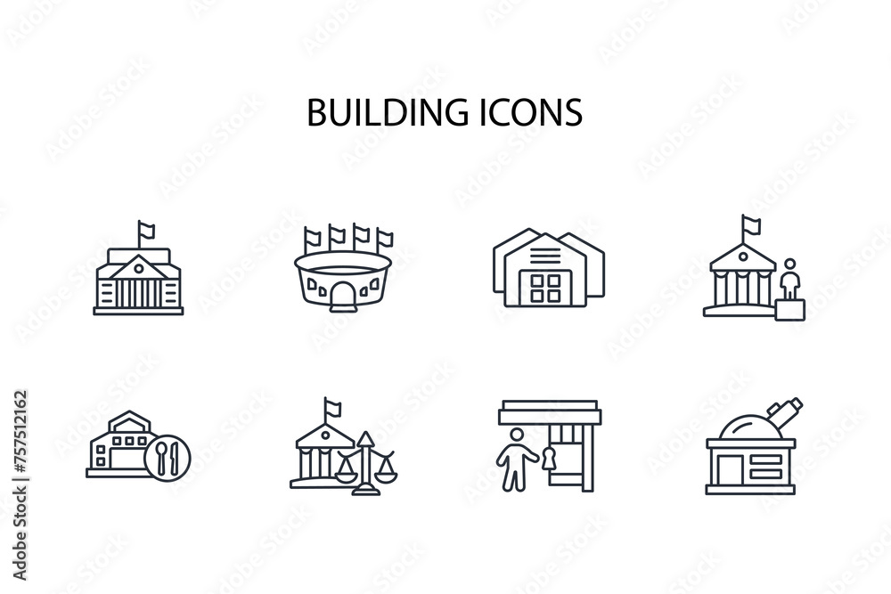 Buildings icon set.vector.Editable stroke.linear style sign for use web design,logo.Symbol illustration.