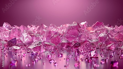 a bunch of pink ice cubes sitting on top of a purple counter top in front of a pink background.