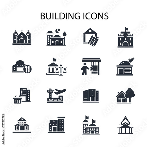 Buildings icon set.vector.Editable stroke.linear style sign for use web design,logo.Symbol illustration.