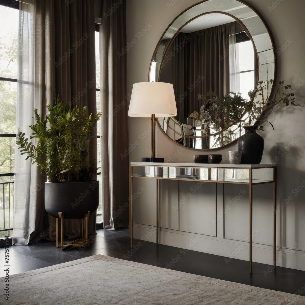 An entryway designed with minimalist principles, featuring a sleek ...