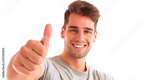 Handsome man doing ok gesture with thumbs up, smiling happy and cheerful isolated on white or transparent background. 