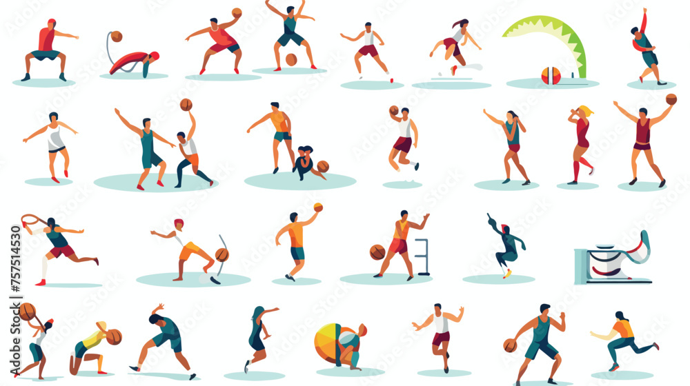 Flat icons Different types of sports like basketbal