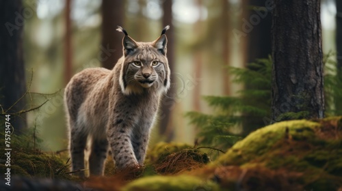 wild lynx in forest