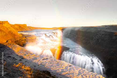 Fototapeta Naklejka Na Ścianę i Meble -  Sunset over the Gullfoss Waterfall in winter, Iceland