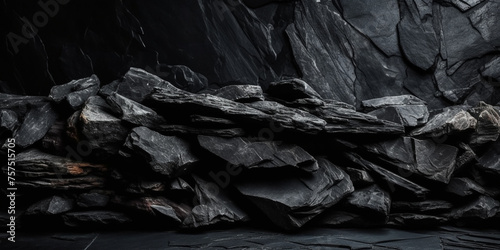 Dark grey black slate background. Black stone texture. Slate background сreated with Generative Ai