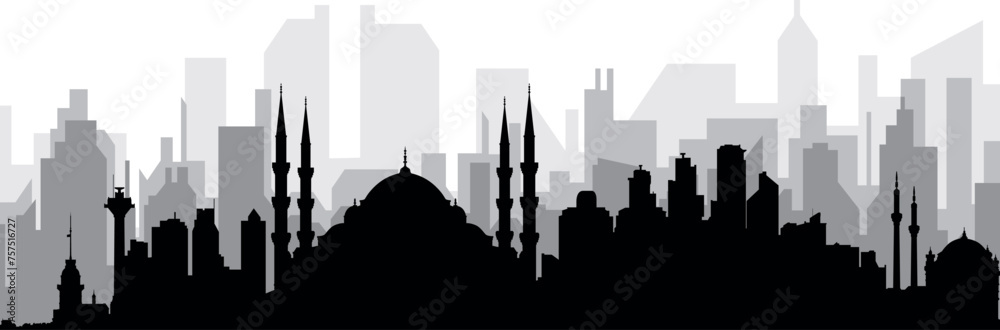 Naklejka premium Black cityscape skyline panorama with gray misty city buildings background of ISTANBUL, TURKEY