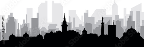 Black cityscape skyline panorama with gray misty city buildings background of BELGRADE, SERBIA