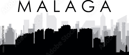 Black cityscape skyline panorama with gray misty city buildings background of MALAGA  SPAIN