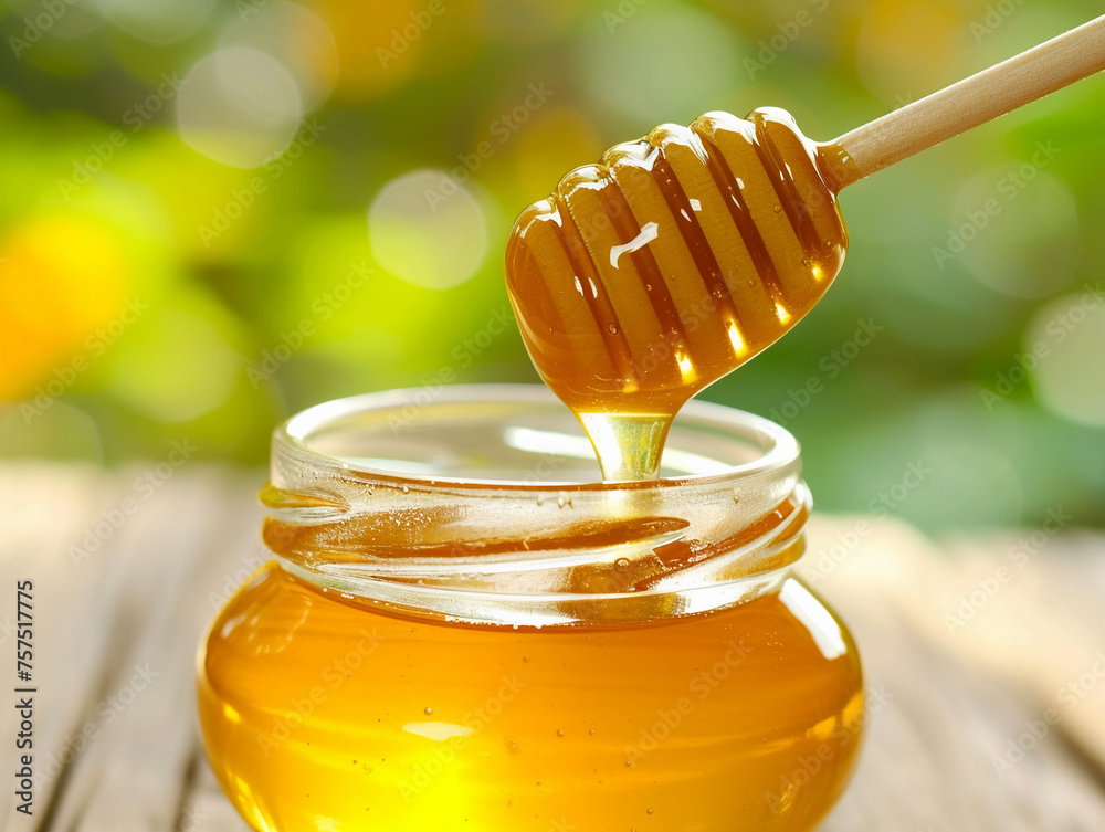 Honey Dipper Dripping into Jar Honey Dipper Dripping into Jar