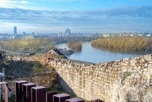 Belgrade Kalemegdan Fortress or Beogradska Tvrdjava and view on Danube photo