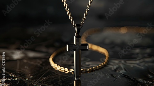 a stylish cross pendant necklace in a realistic photo, highlighting its timeless elegance and versatility as a fashion accessory.