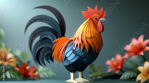 3d animal rooster on a plain background. Generative AI