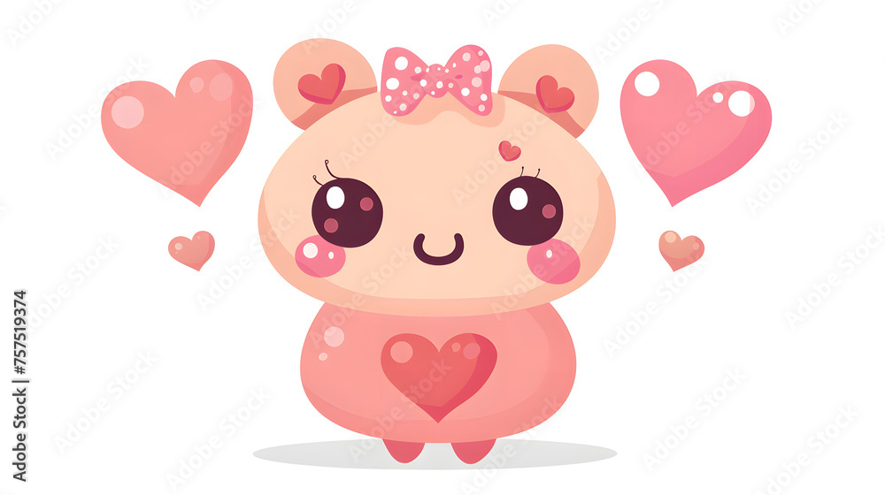 This cute and heartwarming illustration features a pink character surrounded by hearts, symbolizing love and affection This cute and heartwarming illustration features a pink character surrounded by hearts, symbolizing love and affection